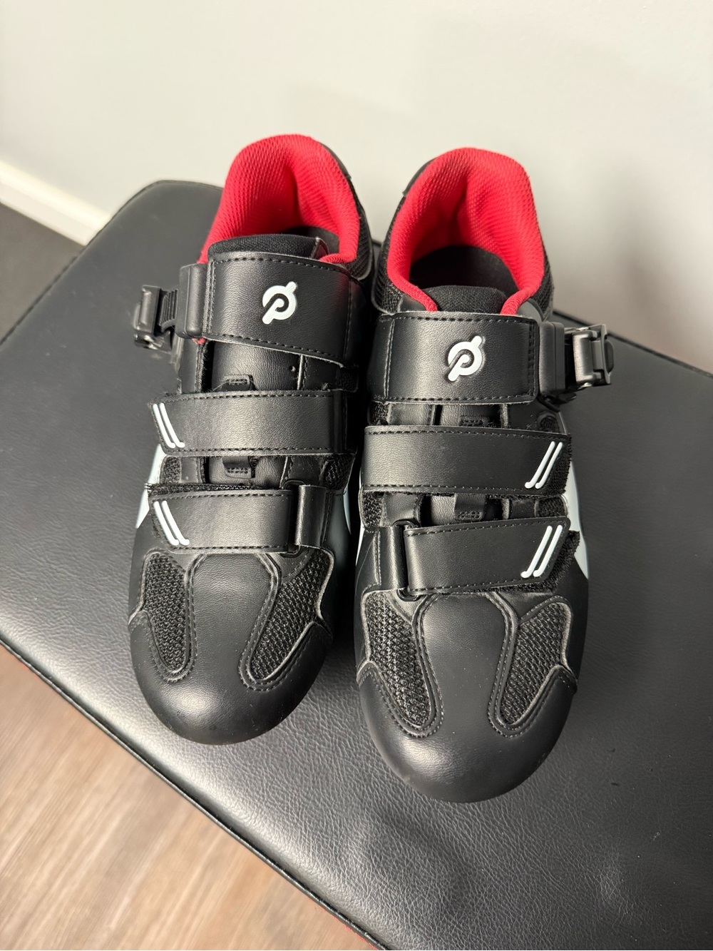 Peloton Black Cycling Shoes with Red Cleats
